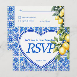 💙🍋Mahlzeitenwahl + QR Azul & Limone Romance RSVP Karte