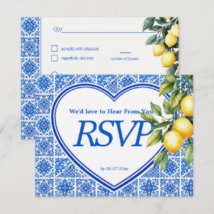 💙🍋Mahlzeitenwahl + QR Azul & Limone Romance RSVP Karte