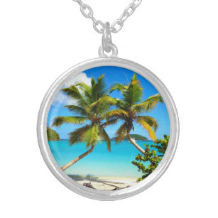 Maho Bay Beach Palm Trees - St John Necklace Versilberte Kette