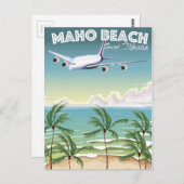 Maho Beach Saint Martin Flugzeug Poster Postkarte (Vorne/Hinten)
