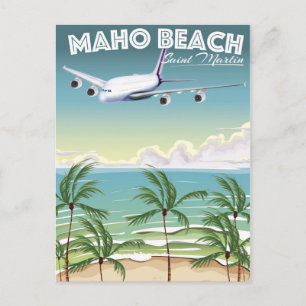 Maho Beach Saint Martin Flugzeugposter Postkarte