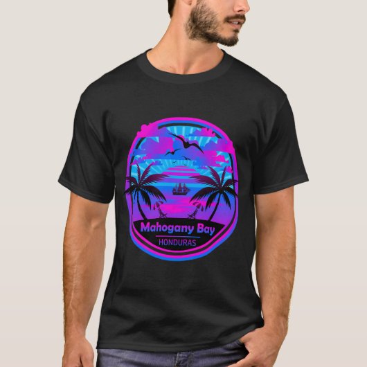 Mahogany Bay Beach Honduras Tropical Palm Trees T-Shirt (Vorderseite)