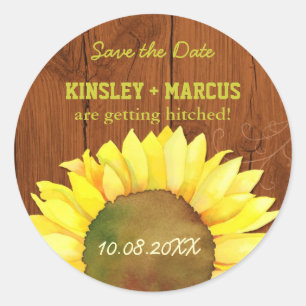 Mahogany Brown Wood Sunflower Wedding Runder Aufkleber