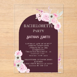 Mahogany Floral Arch Summer Junggeselinnen-Abschie Acryleinladungen