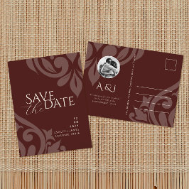 Mahogany Red Blue Foto Wedding Save the Date Ann Ankündigungspostkarte