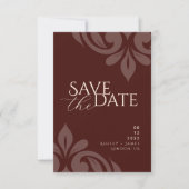 Mahogany Red Classic Script Damask Foto Hochzeit Save The Date (Vorderseite)