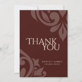 Mahogany Red Classy Elegant Damask Foto Hochzeit Dankeskarte (Vorderseite)