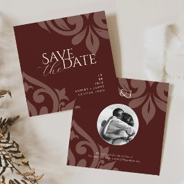 Mahogany Red Damask Elegantes klassisches Foto Hoc Save The Date
