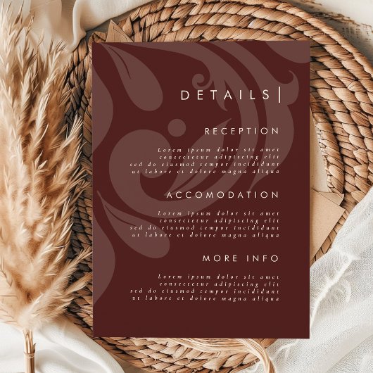 Mahogany Red Damask Stilvolle Details zur Hochzeit Begleitkarte