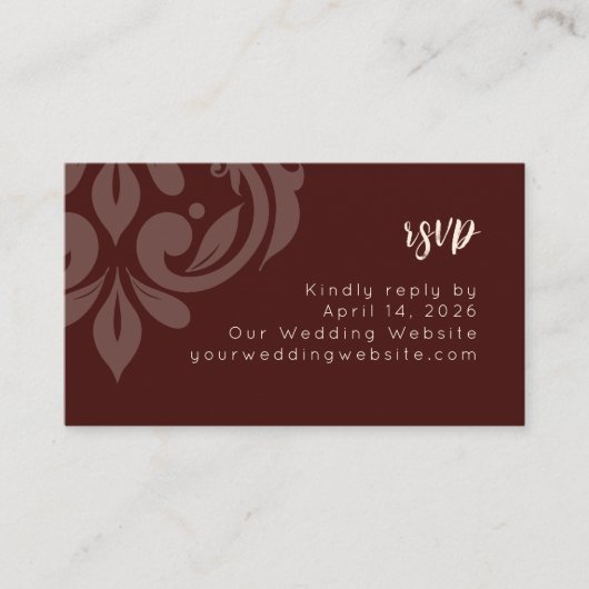 Mahogany Red Elegant Minimal Damask Hochzeit UAWG Begleitkarte (Vorderseite)