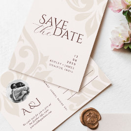 Mahogany Red Ivory Foto Wedding Save the Date Ann Ankündigungspostkarte