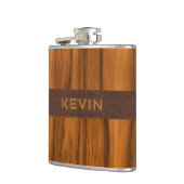 Mahogany wood and brown leather tecture flachmann (Links)