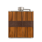 Mahogany wood and brown leather tecture flachmann (Rückseite)