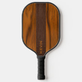 Mahogany Wood And Leather Texture Monogram Pickleball Schläger (Vorderseite)