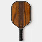 Mahogany Wood And Leather Texture Monogram Pickleball Schläger (Rückseite)