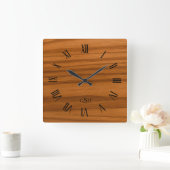Mahogany Wood Texture Roman Numerals Quadratische Wanduhr (Zuhause)