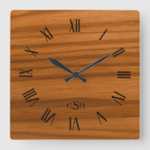 Mahogany Wood Texture Roman Numerals Quadratische Wanduhr (Vorderseite)