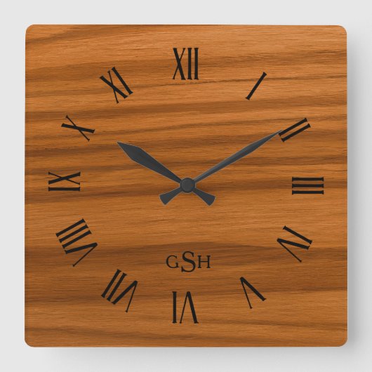 Mahogany Wood Texture Roman Numerals Quadratische Wanduhr (Vorderseite)