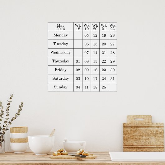 Mai 2014 Kalenderwochen Poster (Küche)