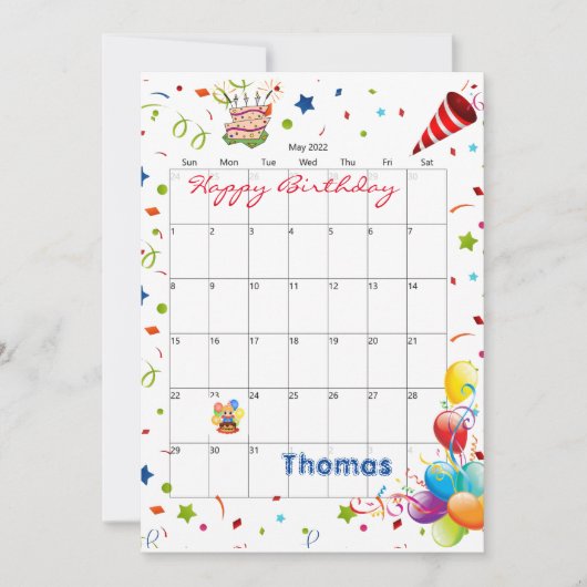 Mai 2022 Kalender Glückwunsch Geburtstag Einladung (Vorderseite)