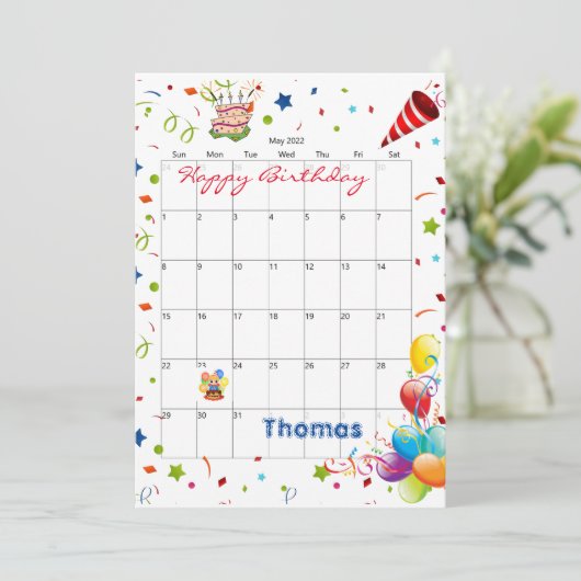 Mai 2022 Kalender Glückwunsch Geburtstag Einladung (Stehend Vorderseite)