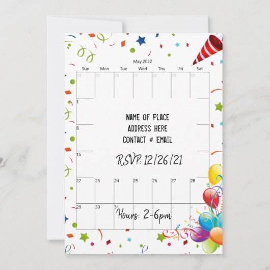 Mai 2022 Kalender Glückwunsch Geburtstag Einladung (Rückseite)