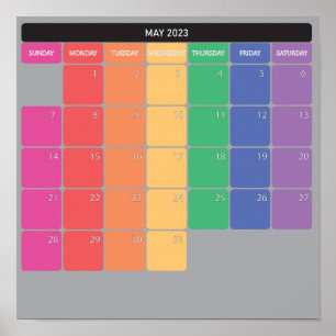 Mai 2023 Planer-Kalender farbige Tage Poster