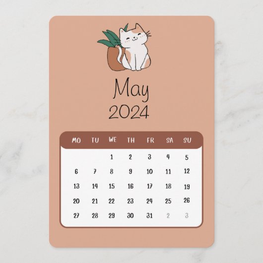 Mai 2024 Stand-Alone Cat and Pflanze Kalender Menükarte (Vorderseite)