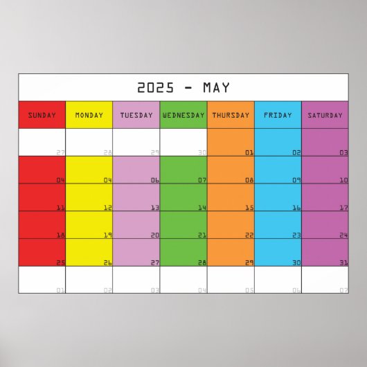 Mai 2025 Farbtage Kalenderplaner Poster (Vorne)