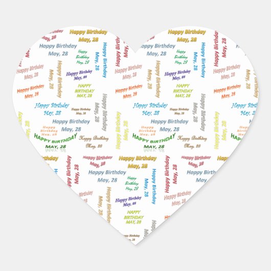 Mai, 28 Geburtstagsticker Herz-Aufkleber (Vorderseite)