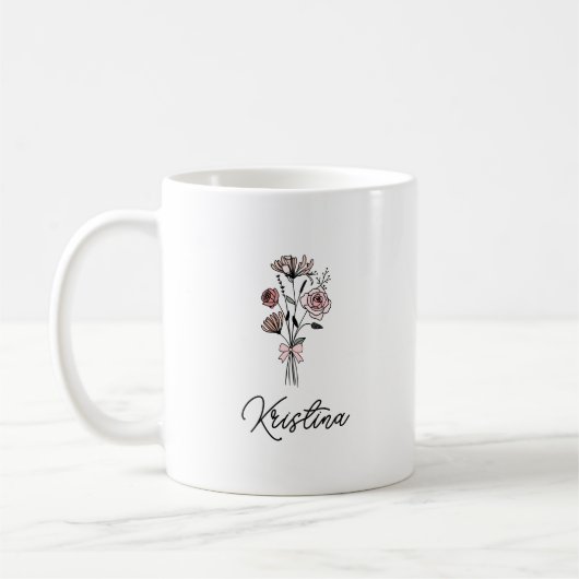 Mai-Geburtsblume & Elegante Schrift Name Kaffeetasse (Links)