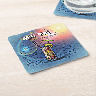 Mai Tai Cocktail (#4 von 12 Sets zur Zubereitung v Rechteckiger Pappuntersetzer