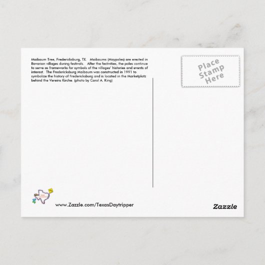 Maibaum Tree, Fredericksburg, TX Postkarte (Rückseite)