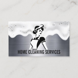 Maid Cleaner Soap Suds Metallischer Hintergrun Visitenkarte