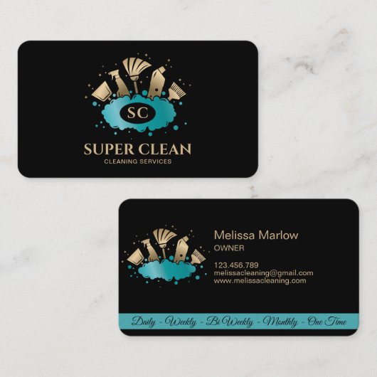 Maid Cleaning House Sparkling Gold Monogram Visitenkarte (Vorne/Hinten)