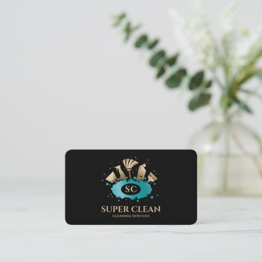 Maid Cleaning House Sparkling Gold Monogram Visitenkarte (Stehend Vorderseite)