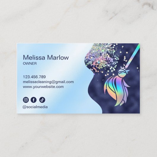 Maid Cleaning House Sparkling Holograph Business C Visitenkarte (Rückseite)