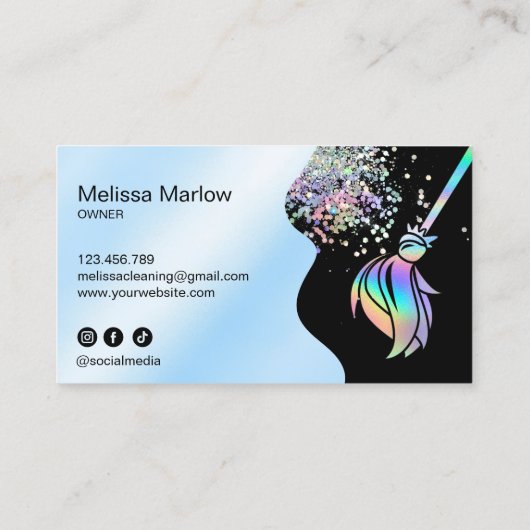 Maid Cleaning House Sparkling Holograph Business C Visitenkarte (Rückseite)