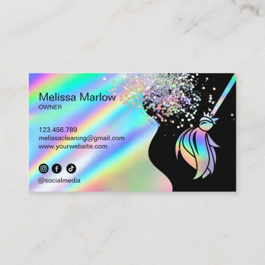 Maid Cleaning House Sparkling Holograph Business C Visitenkarte (Rückseite)