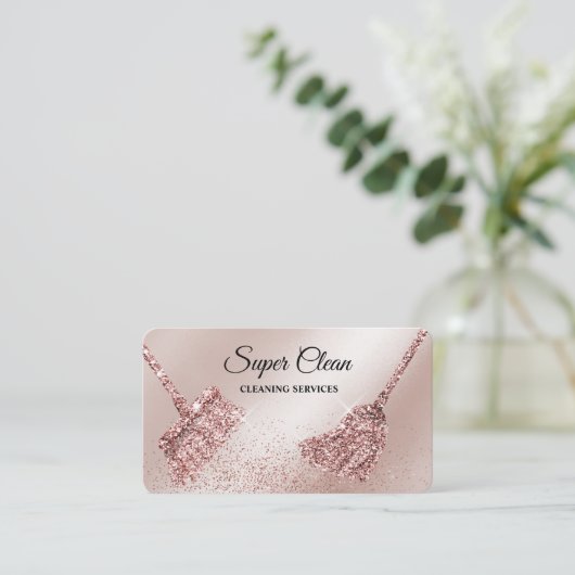 Maid Cleaning House Sparkling rose gold Business C Visitenkarte (Stehend Vorderseite)