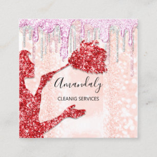 Maid House Clearing Services Logo Silber Rot Quadratische Visitenkarte