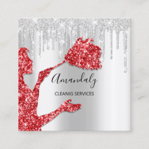 Maid House Clearing Services Logo Silber Rot Quadratische Visitenkarte
