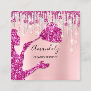 Maid House Clearing Services Logo Silver Pink Glam Quadratische Visitenkarte