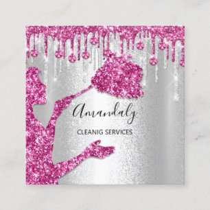 Maid House Clearing Services Logo Silver Pink Gray Quadratische Visitenkarte