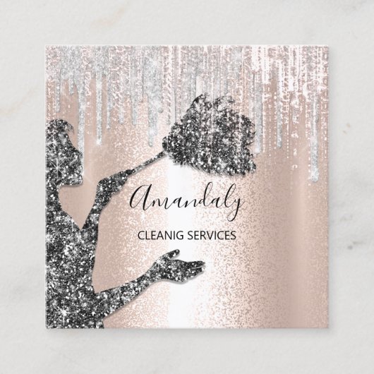 Maid House Clearing Services Logo Silver Tropfen B Quadratische Visitenkarte (Vorderseite)