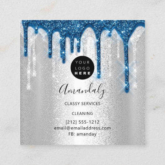 Maid House Clearing Services Logo Silver Tropfen B Quadratische Visitenkarte (Rückseite)