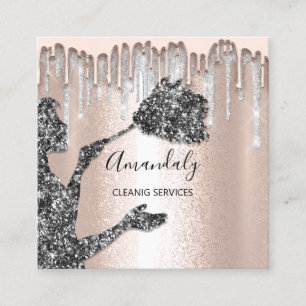 Maid House Clearing Services Logo Silver Tropfen G Quadratische Visitenkarte