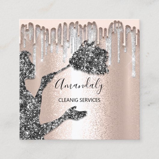 Maid House Clearing Services Logo Silver Tropfen G Quadratische Visitenkarte (Vorderseite)