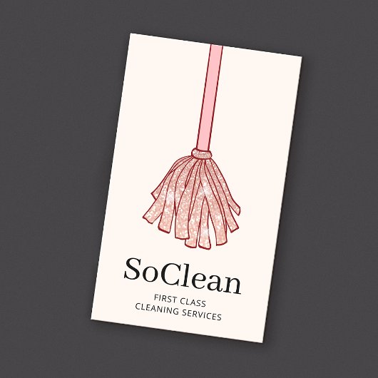 Maid HouseKeeping Services Rose Gold Glitzer Mop Visitenkarte