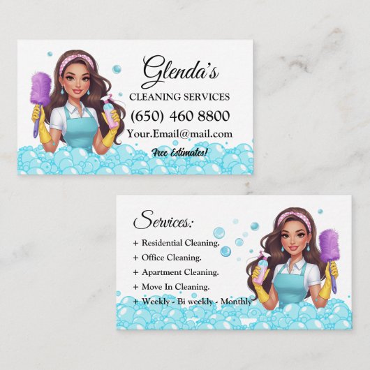 Maid Janitorial Cleaning Service Business Cards Visitenkarte (Vorne/Hinten)